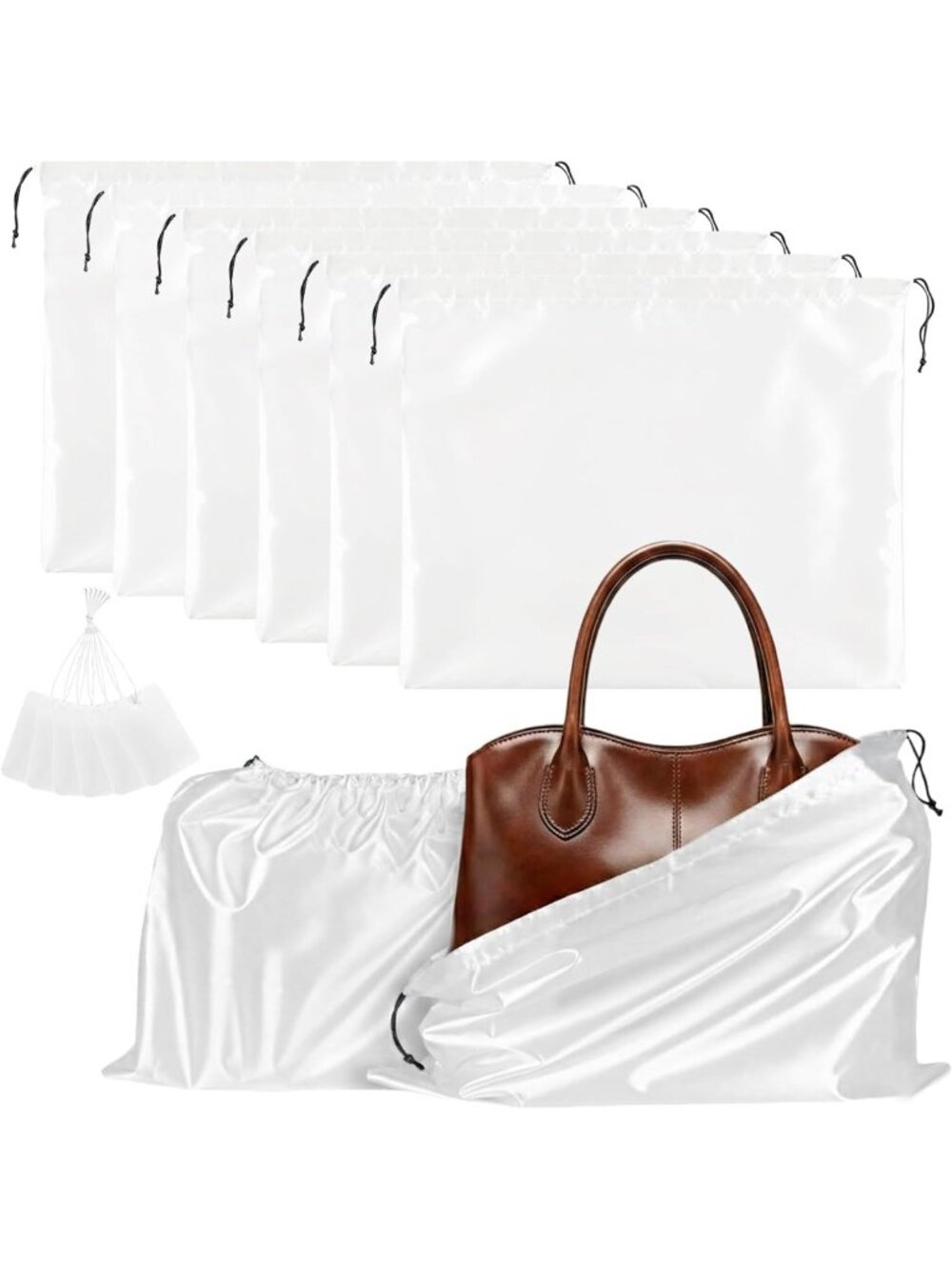 6 Pack Satin Dust Bags for Handbags, Purses & Shoes - Drawstring Storage Pouches
